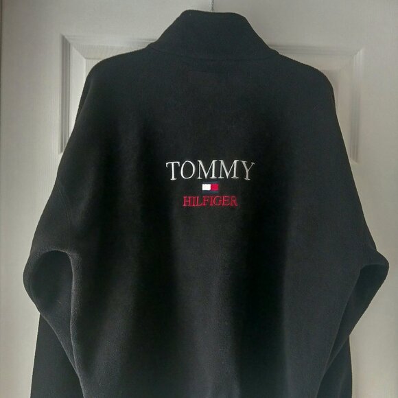 Tommy Hilfiger Mens Pullover Sweater 1/4 Zipper Fleece Collar Size Large Black - Picture 3 of 10